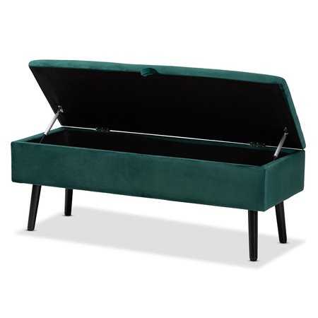 Baxton Studio Caine ModernGreen Velvet Upholstered and Dark Brown Finished Wood Storage Bench 197-12202-ZORO